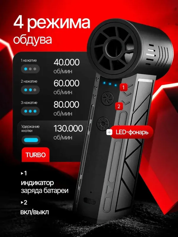 Аккумуляторная воздуходувка для ПК, розжига, мини-компрессор — фото 4