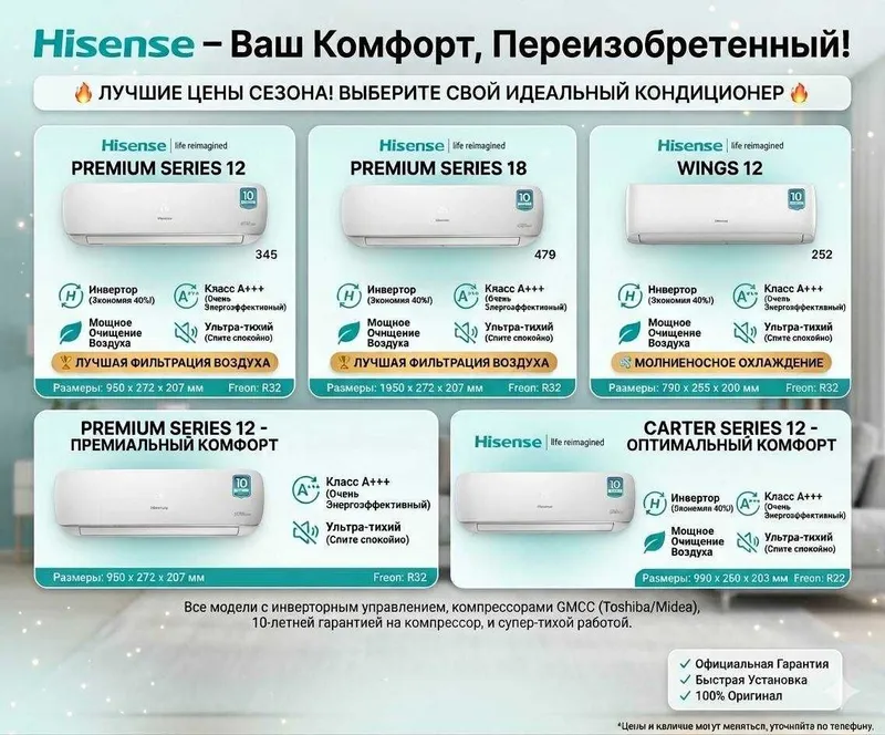 Кондиционеры Hisense Expert / Wings / Carter / Premium 12 / 18 Акция