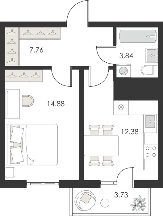 1-комнатная квартира, 40 м², Учтепа 2 1-комнатная квартира, 40 м², Учтепа 2
