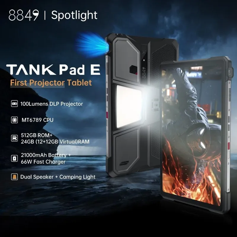 Планшет 8849 tank pad e новый с встроенным проектором и чехлом+ uzimei