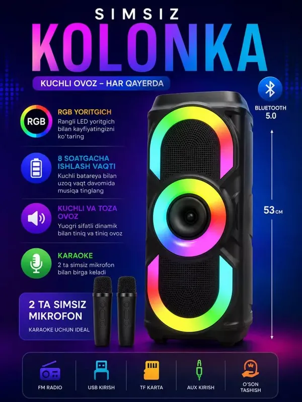 kalonka karoki 2ta simsiz mikrafon bilan bluetooth — фото 3