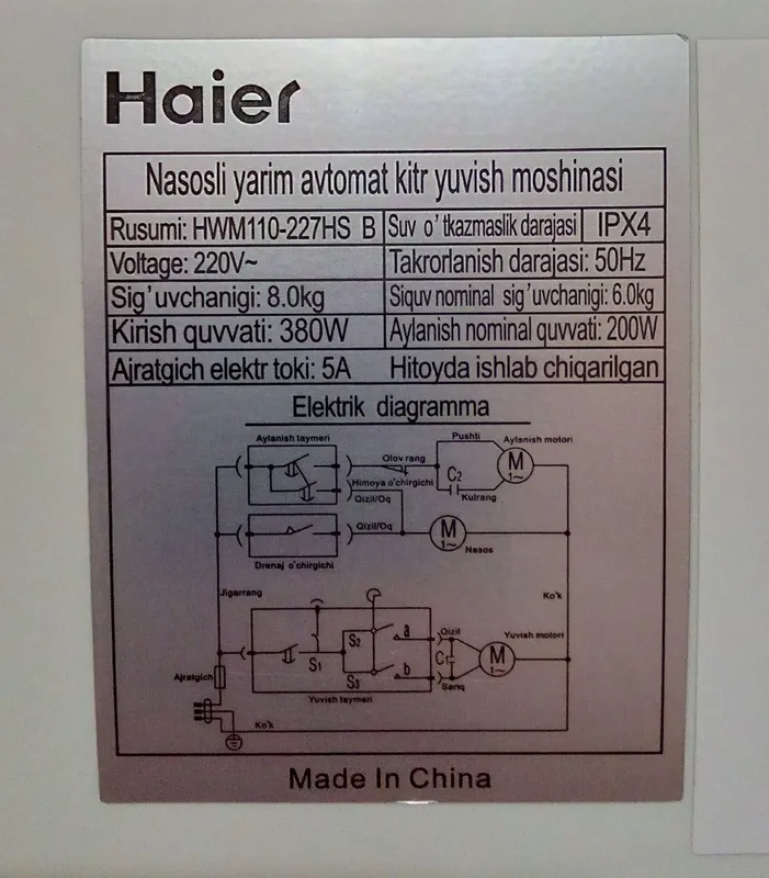 Haier kir yuvish mashinasi pol avtomat — фото 6