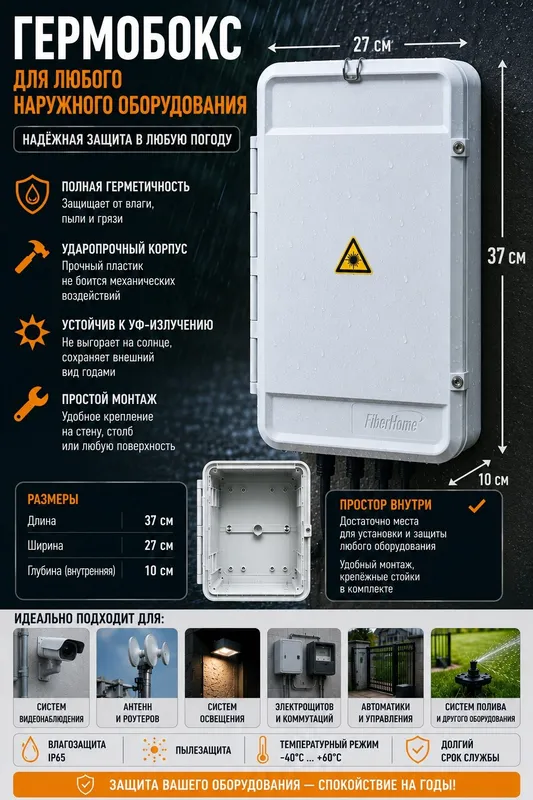 Гермобокс IP65 для любого наружного оборудования 37×27×10 см 1