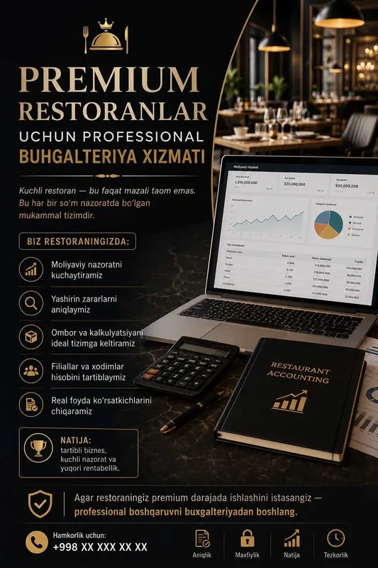 Premium restoranlar uchun professional buhgalteriya xizmati Premium restoranlar uchun professional buhgalteriya xizmati