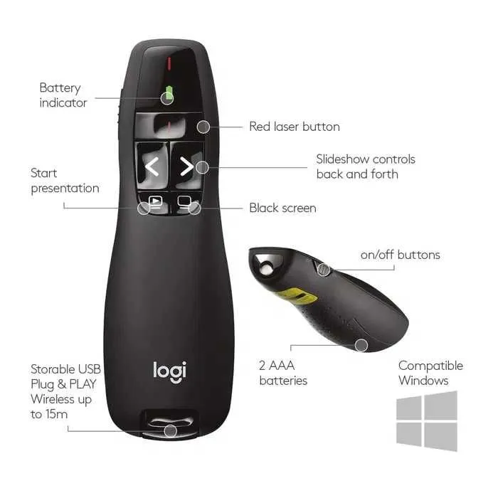 Презентер Logitech Presenter R400 черный с лазером — фото 1