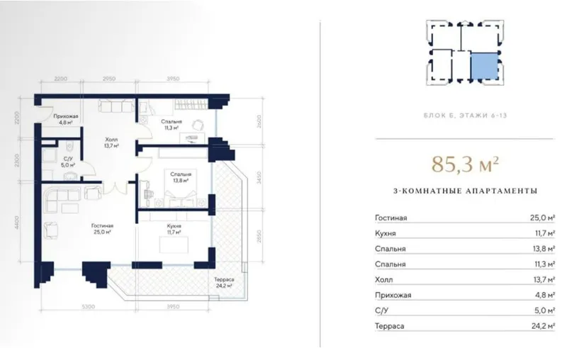 3-комнатная квартира, 90 м², Мирабад 2