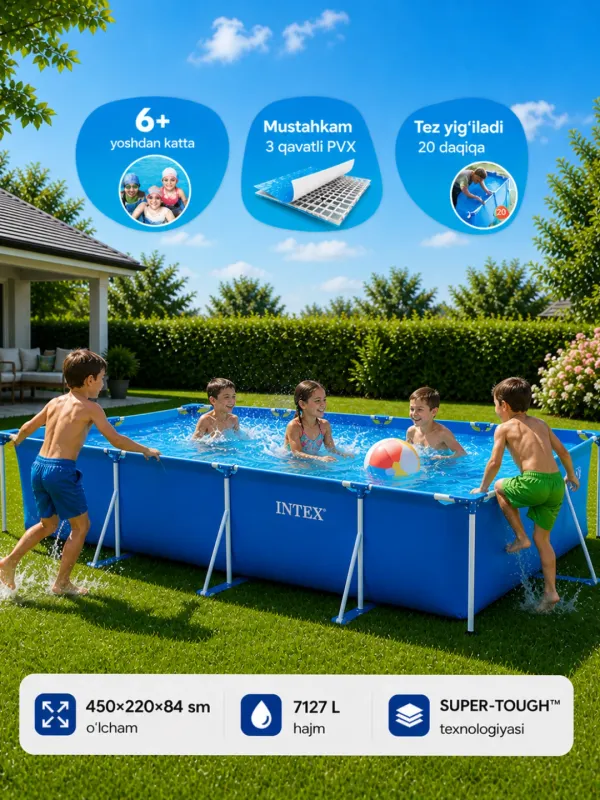 Каркасный бассейн INTEX 450x220x84 см, 7128 л — фото 1 Каркасный бассейн INTEX 450x220x84 см, 7128 л — фото 1