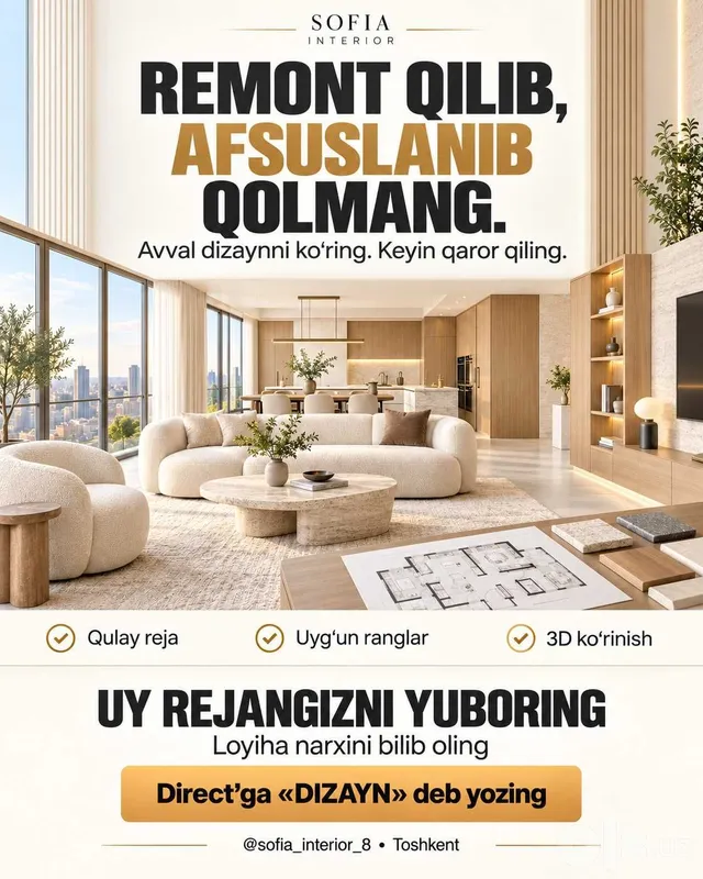Interyer dizayner Toshkent | Dizayn loyiha, 3D vizualizatsiya 2 Interyer dizayner Toshkent | Dizayn loyiha, 3D vizualizatsiya 2