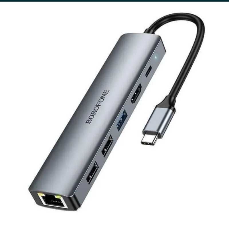 Borofone HUB DH16 |Type-C - HDMI+PD+USB3.0+USB2.02+RJ45. Есть доставка