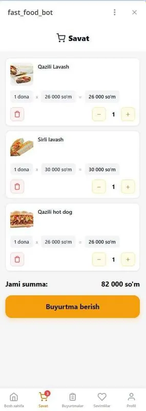 Tayyor dostavka Mini ilova, Xod-dog, burger va oshxonalar uchun tekin 5 Tayyor dostavka Mini ilova, Xod-dog, burger va oshxonalar uchun tekin 5