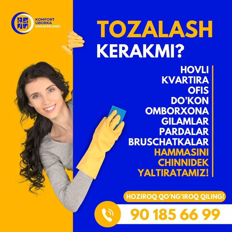Uborka, klining xizmati! Uy, ofis, hovlilarni tozalaymiz!