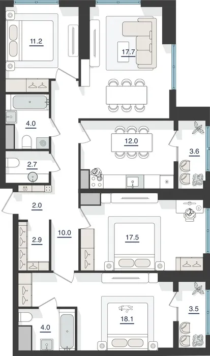 4-комнатная квартира, 112 м², Яшнабад 2 4-комнатная квартира, 112 м², Яшнабад 2