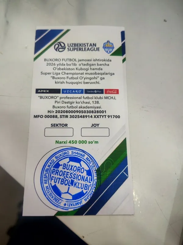 Bilet sotiladi futbol ko'rish uchun 2