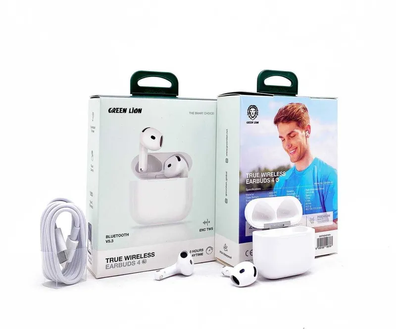 беспроводные наушники AirPods 4 Green Lion. Earbuds 4 — фото 1