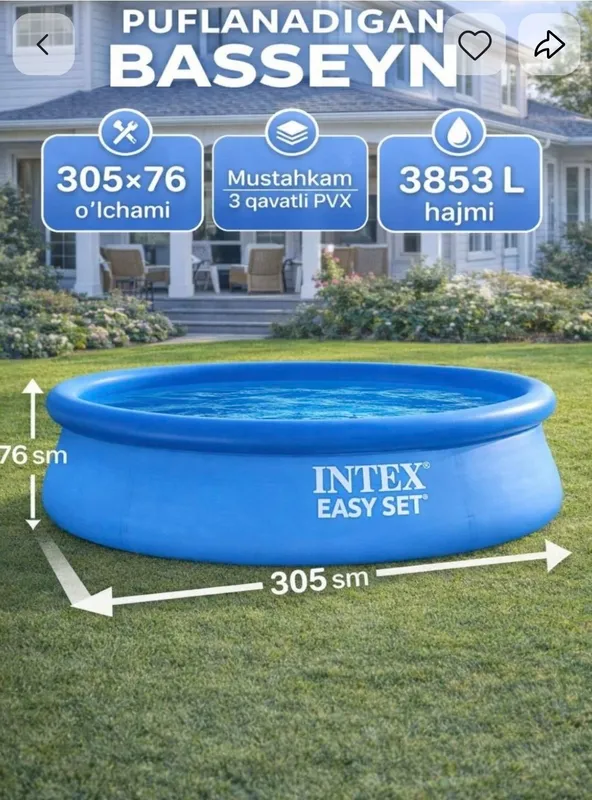 3800 litrli shishiriladigan basseyn