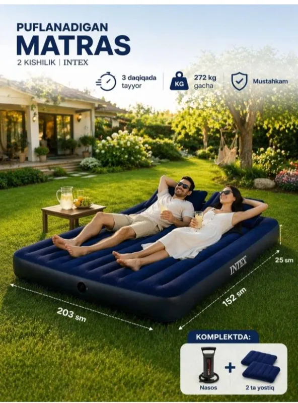Intex 2 Kishilik Yumshoq va Qulay Matras