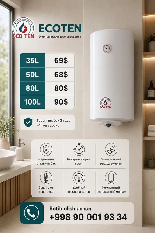 Ariston ECOTEN 3yil garantiya Аристон ЭКОТЭН 3года гарантия ВОДАНАГРЕВ