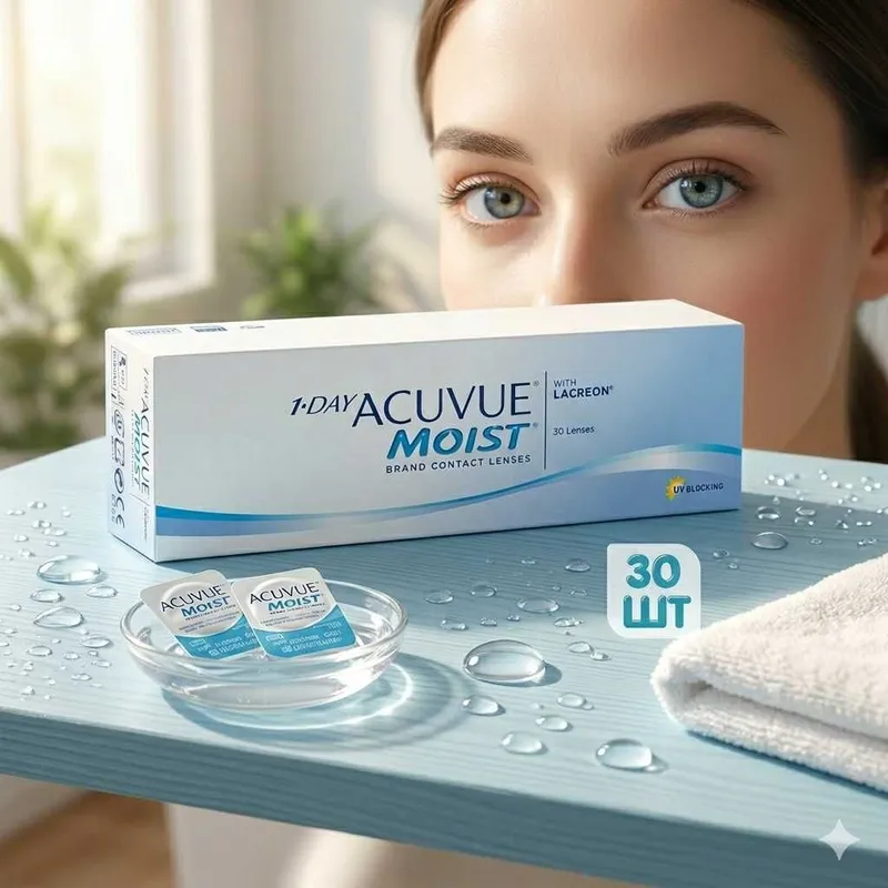 Контактные линзы Acuvue Moist 1-Day 30/90 штук 1 Контактные линзы Acuvue Moist 1-Day 30/90 штук 1