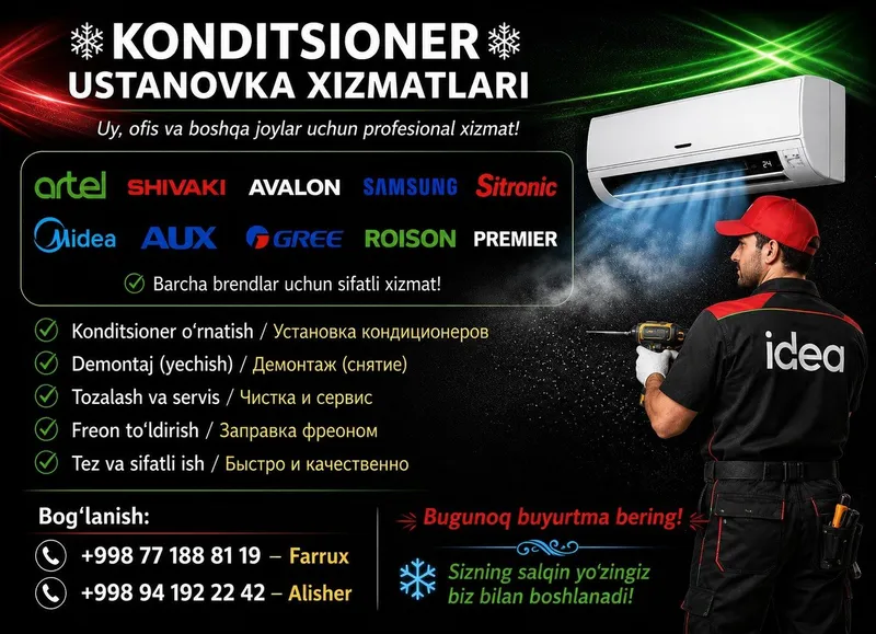 konditsioner ustanovka qilamiz sertifikat asosida