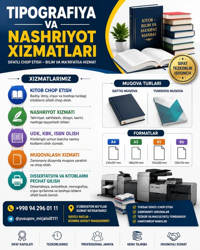 Kitob chop etish | Dissertatsiya | ISBN | Nashriyot xizmati 1 Kitob chop etish | Dissertatsiya | ISBN | Nashriyot xizmati 1