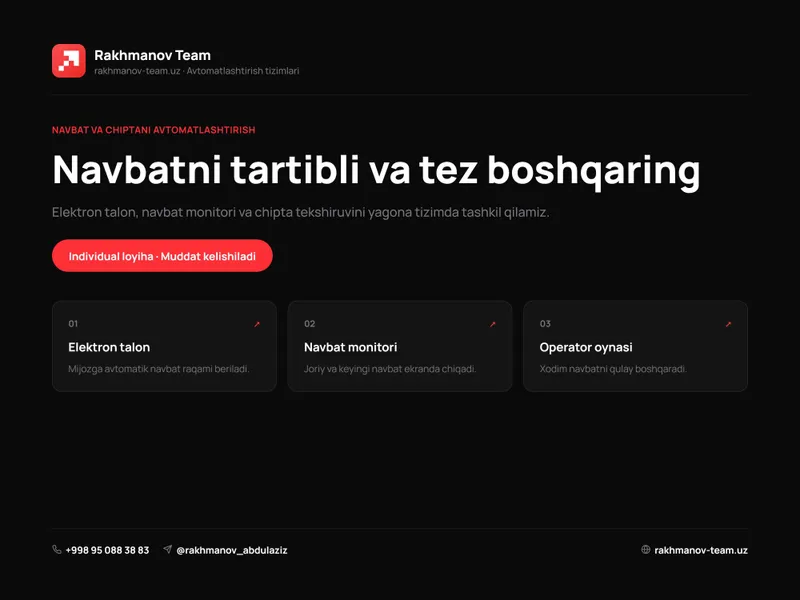 Elektron navbat va chipta tizimi | Dasturchi xizmati 1 Elektron navbat va chipta tizimi | Dasturchi xizmati 1
