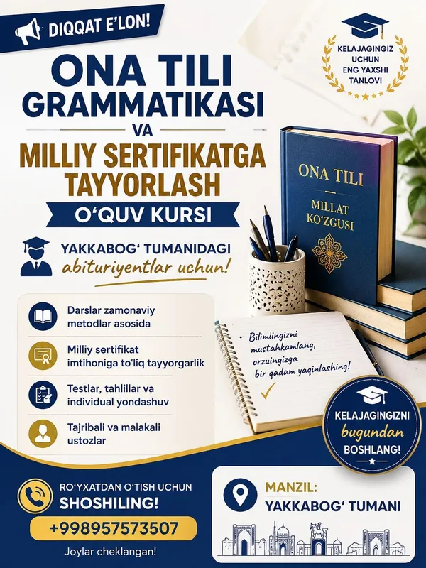 Ona tili grammatikasi va Milliy sertifikat kursi