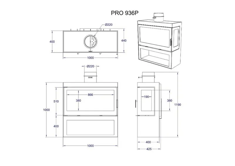 Камин “PRO-936P” в стиле минимализма,каминная топка,котёл,отопление — фото 1