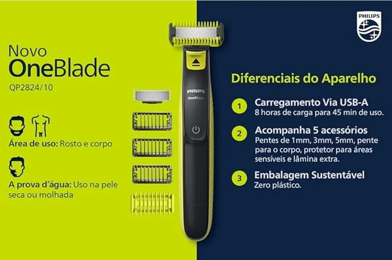 Philips Триммер для бороды и усов Триммер Philips OneBlade QP2824/10, — фото 2 Philips Триммер для бороды и усов Триммер Philips OneBlade QP2824/10, — фото 2