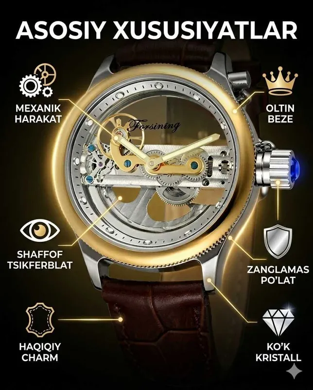 Мужские механические часы скелетон с автоподзаводом.s7 — фото 1