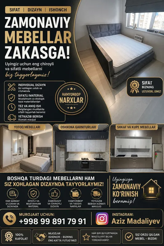 Mebellar zakasga olamiz narxini telda gaplashamiz