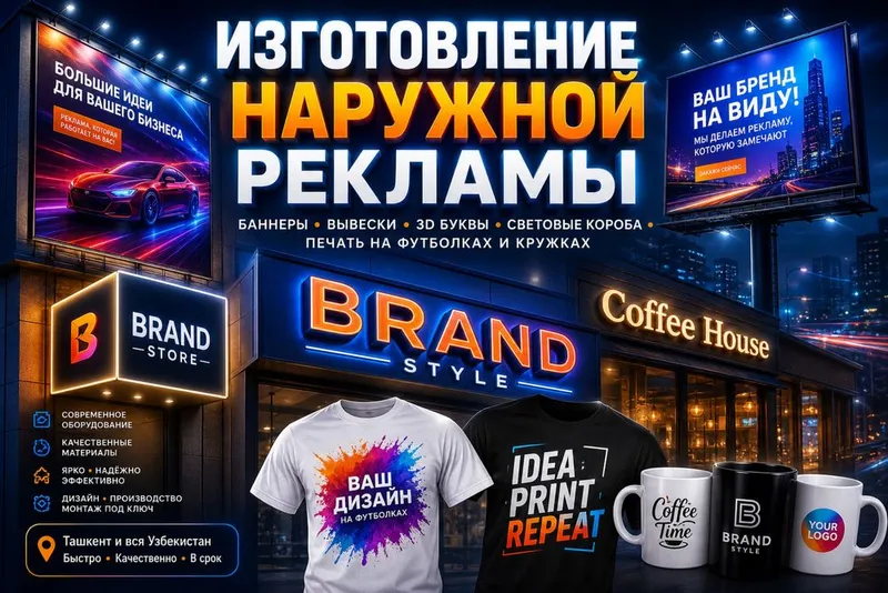 Наружная реклама. Изготовление баннеров, вывесок, объёмных букв.