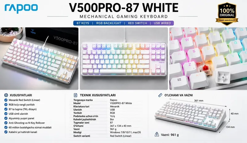 Rapoo V500Pro White 87 RGB Rapoo V500Pro White 87 RGB