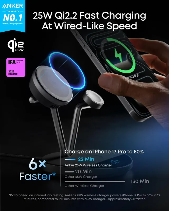 Anker Prime 3-in-1 QI2 simsiz zaryadlash stansiyasi 3