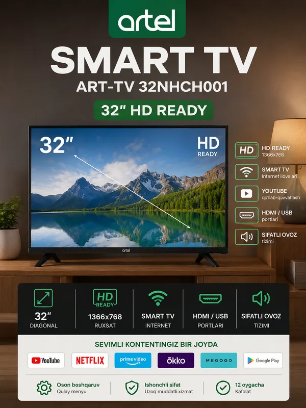 Artel 32" HD Smart TV ART-TV 32NHCH001 qora