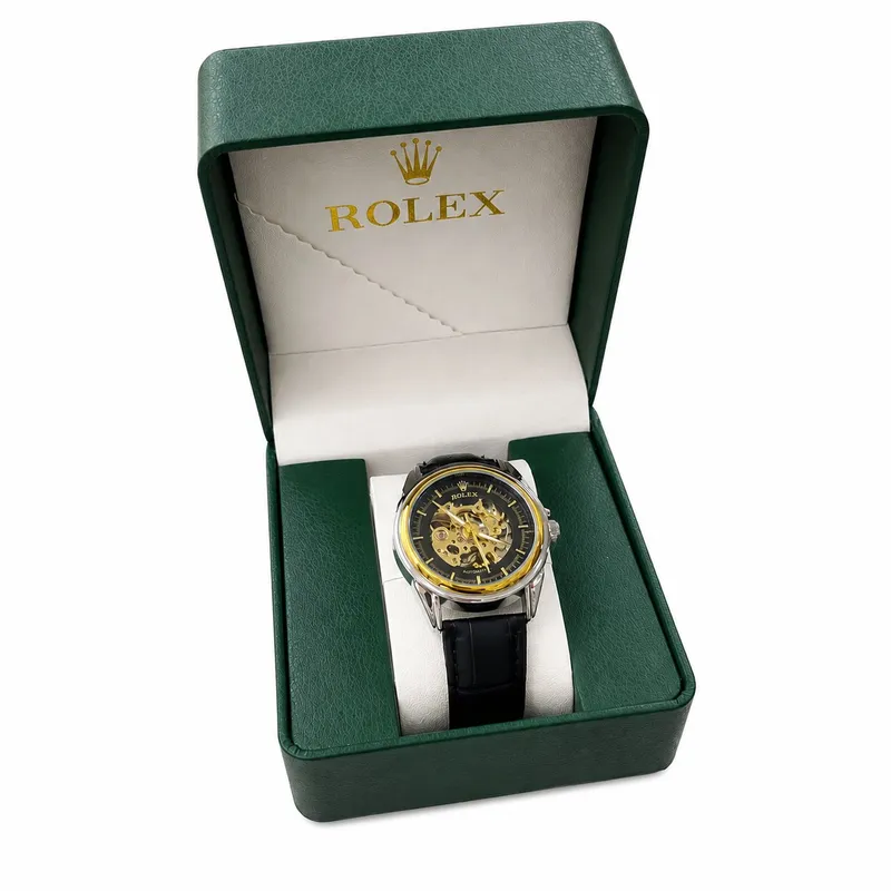 Элегантные часы Rolex Скелетон на кожаном ремешке