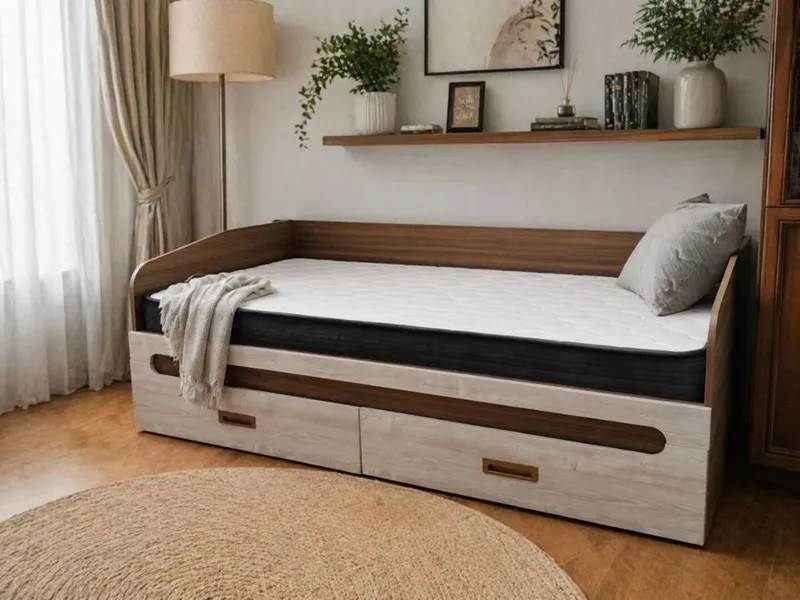 Кровать 90×200 с ящиками + ортопедический матрас |отличное состояние — фото 1