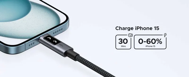 UGREEN UNO L509 Кабель USB-C to USB-C с LED-дисплеем for iPhone 16 17 — фото 6