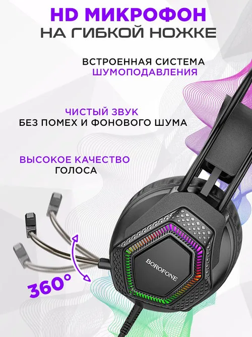 Игровые наушники Borofone BO105 с микрофоном — фото 3