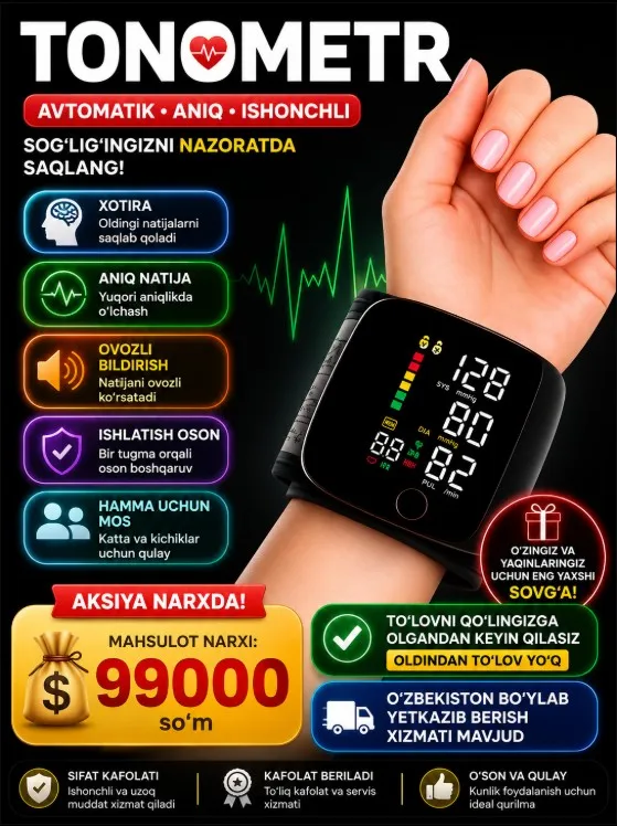 Bosimni o'lchash uchun avtomatik elektron tonometr