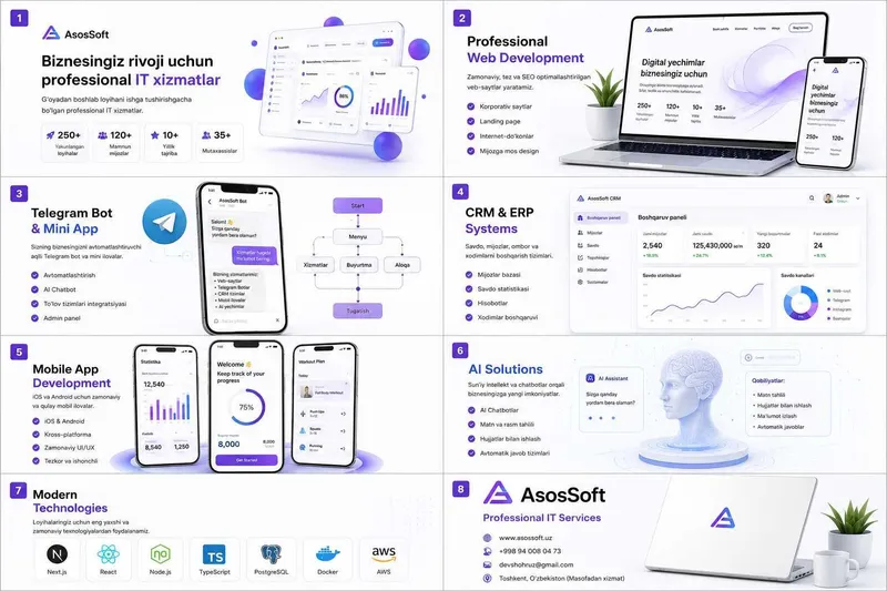 Sayt yaratish | Web sayt | Telegram Bot | CRM | Mobil ilova | AI 1