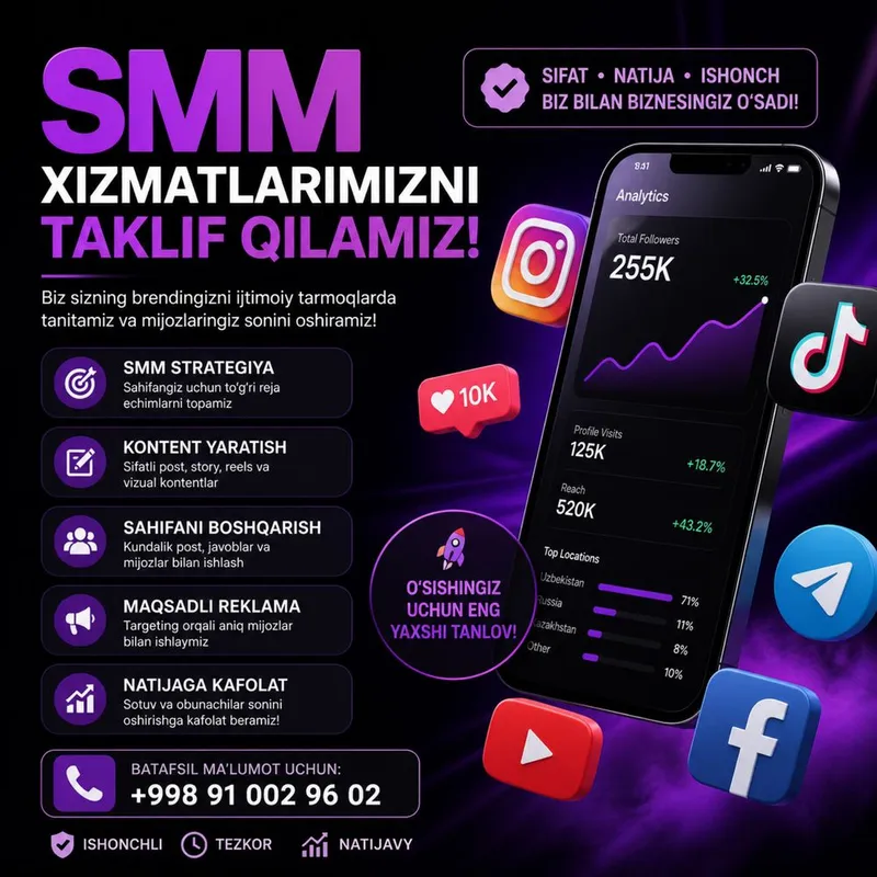 SMM xizmatlari | Biznesingizni o‘stiramiz | Target + Kontent