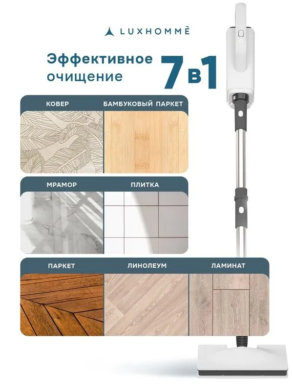 Паровая швабра с насадками Luxhommè SC-100 Max 7 в 1, электрошвабра 15 5