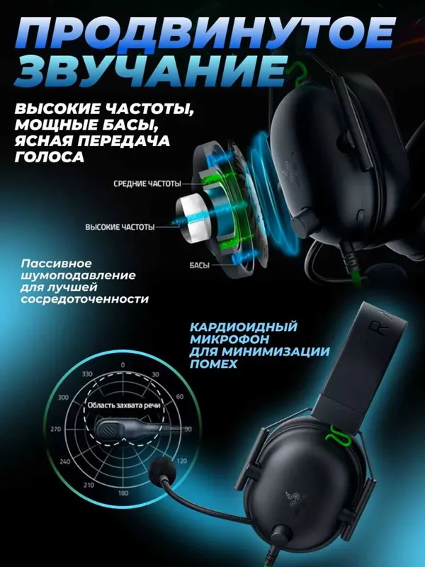 Naushnik Razer blackshark v2 qora черный — фото 3