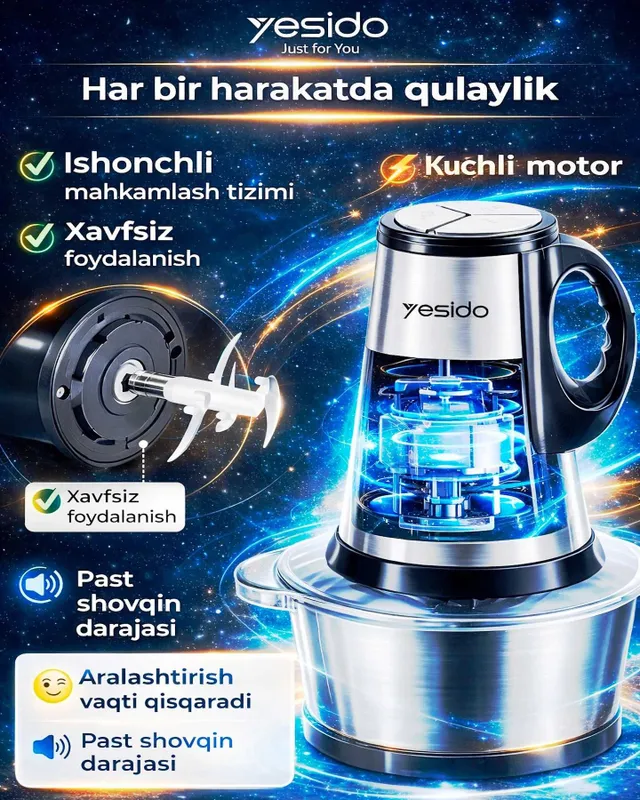 Yesido EC28 электрический измельчитель 400W, 2л — фото 5