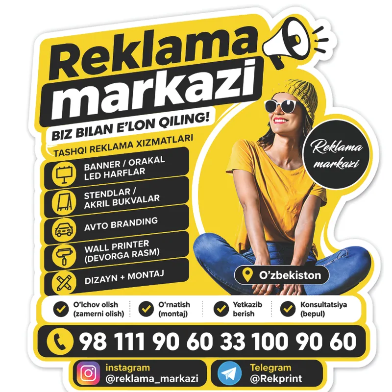Tashqi reklama Devorga rasim chizish,baner,bukva
