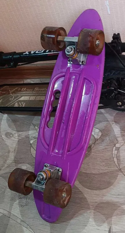 Скейтборд - пенни борд (penny board) со светящимися колесами — фото 3