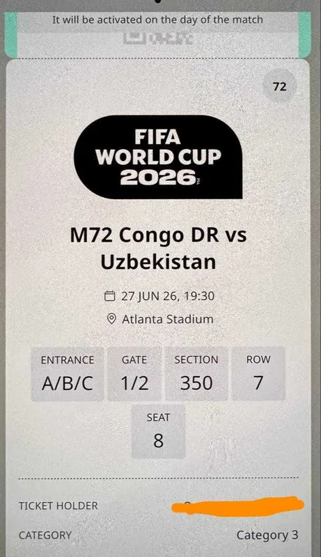 Sotiladi: 1 ta rasmiy FIFA World Cup 2026 bileti. Sotiladi: 1 ta rasmiy FIFA World Cup 2026 bileti.