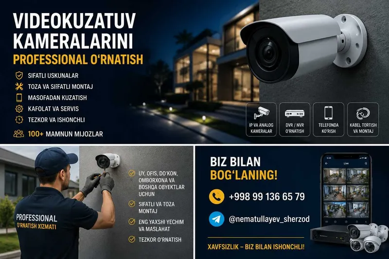 Videokuzatuv kameralarini o'rnatish | CCTV | IP kamera | NVR | DVR