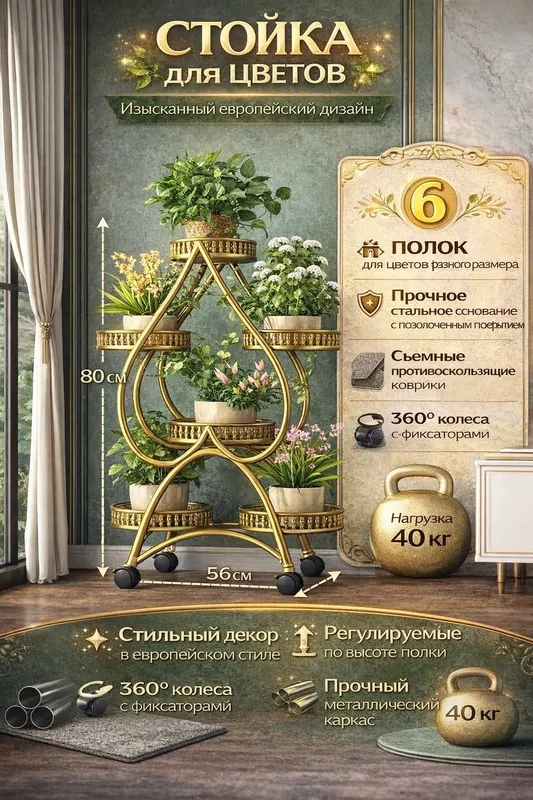 Металлическая подставка для цветов, — фото 2