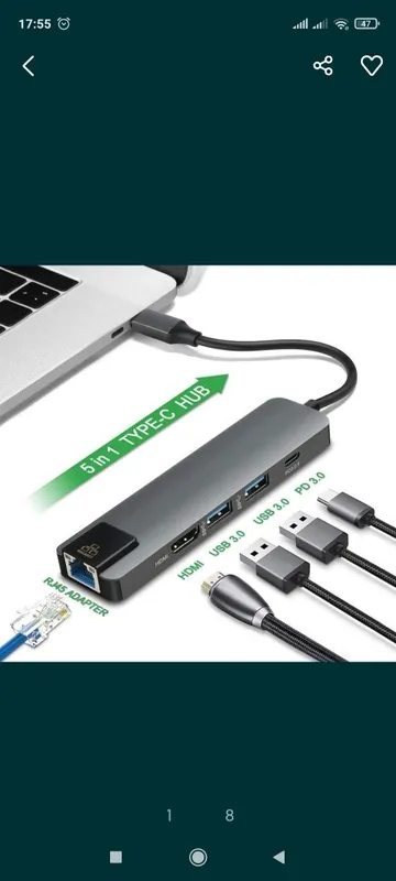 Type - c hub, usb 3.0 / 4 port, кабель 1,20 — фото 3